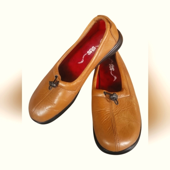 SAS Women's Funk Active Slip On Flexible Tan Leather Loafers Red Interior 8 1/2M - Picture 8 of 9